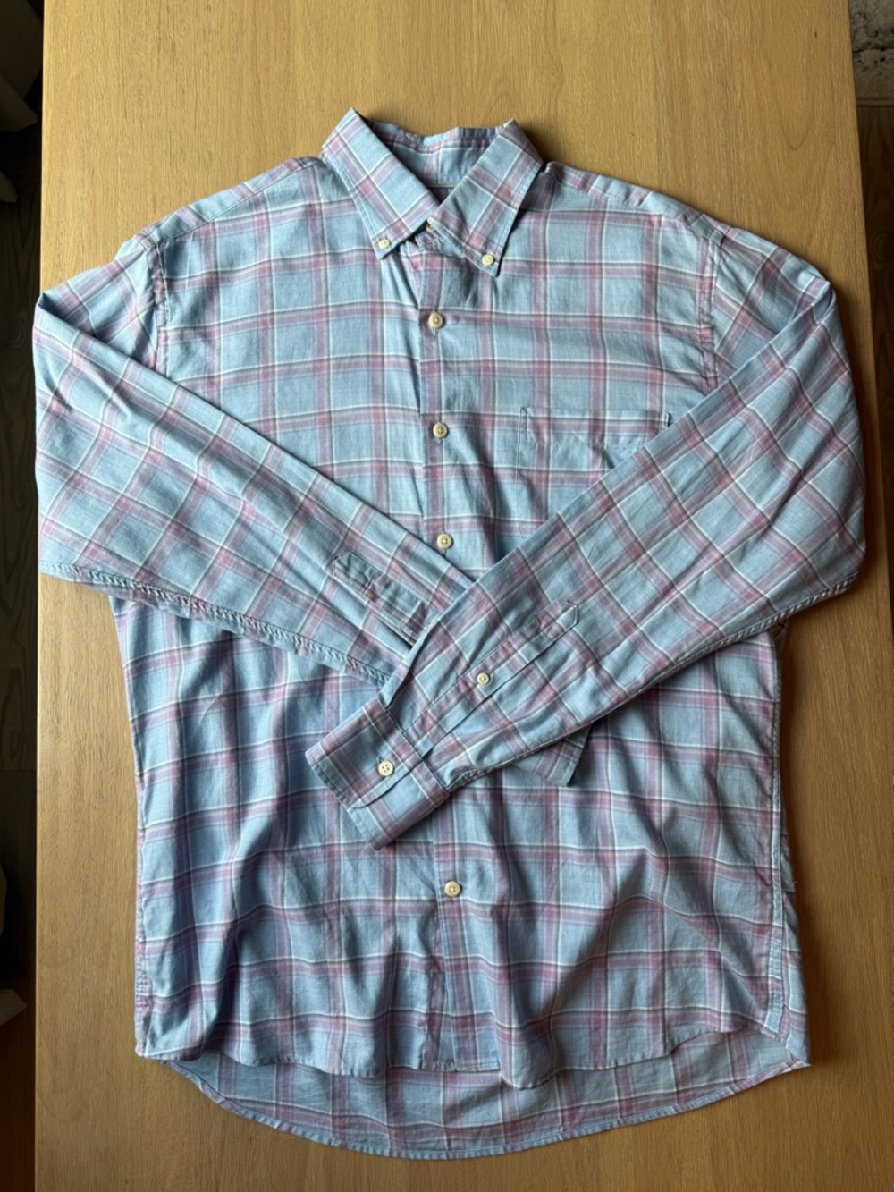 Peter Millar Men’s Blue Pink Plaid Button Down Shirt Long Sleeve Size Medium